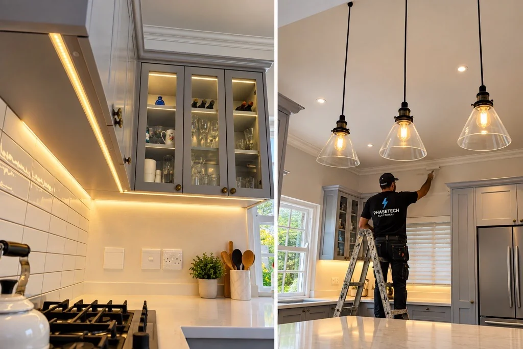 Modern interior lighting installation in a renovated living space
