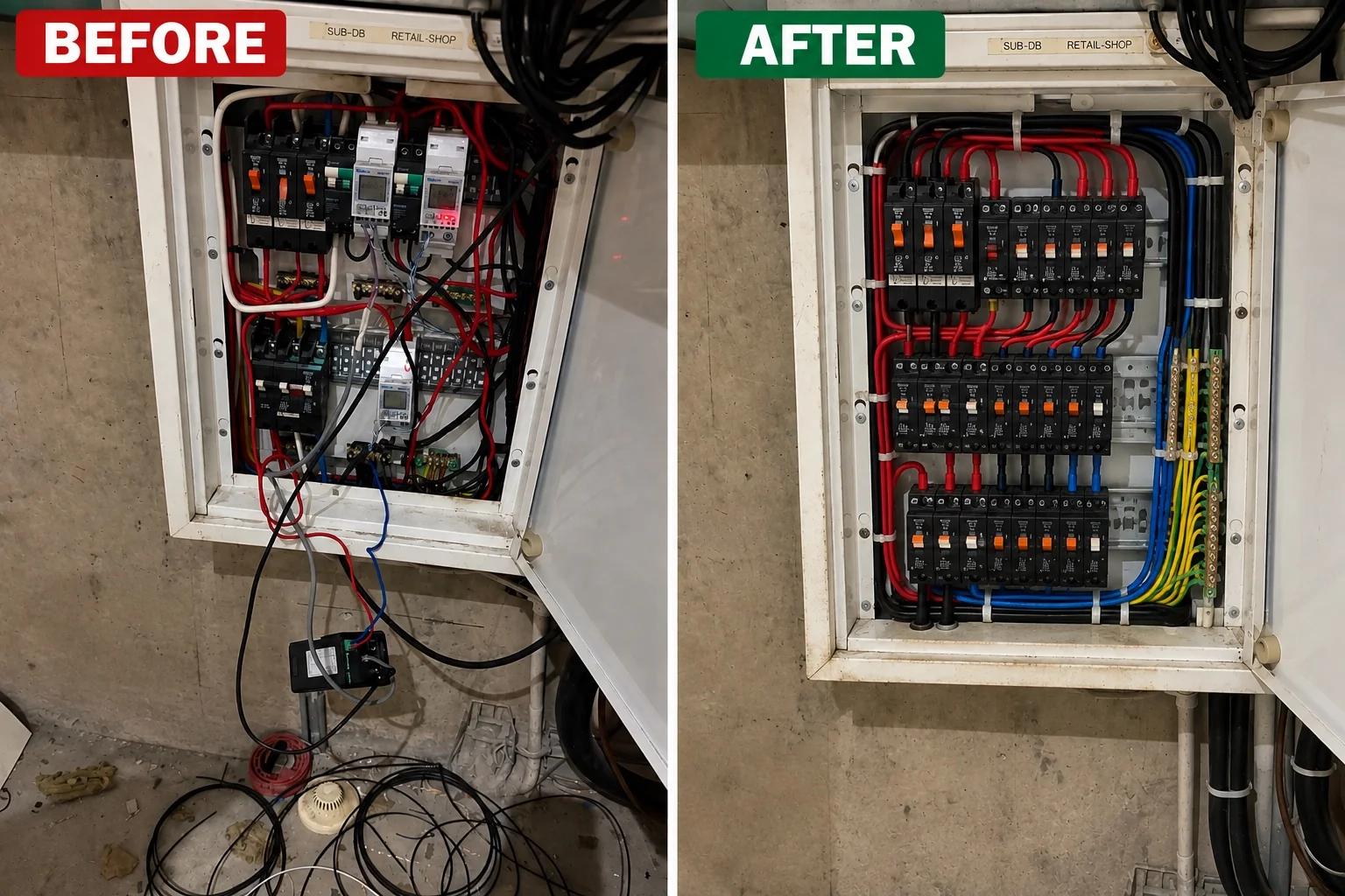 New electrical distribution board installation with labelled circuits